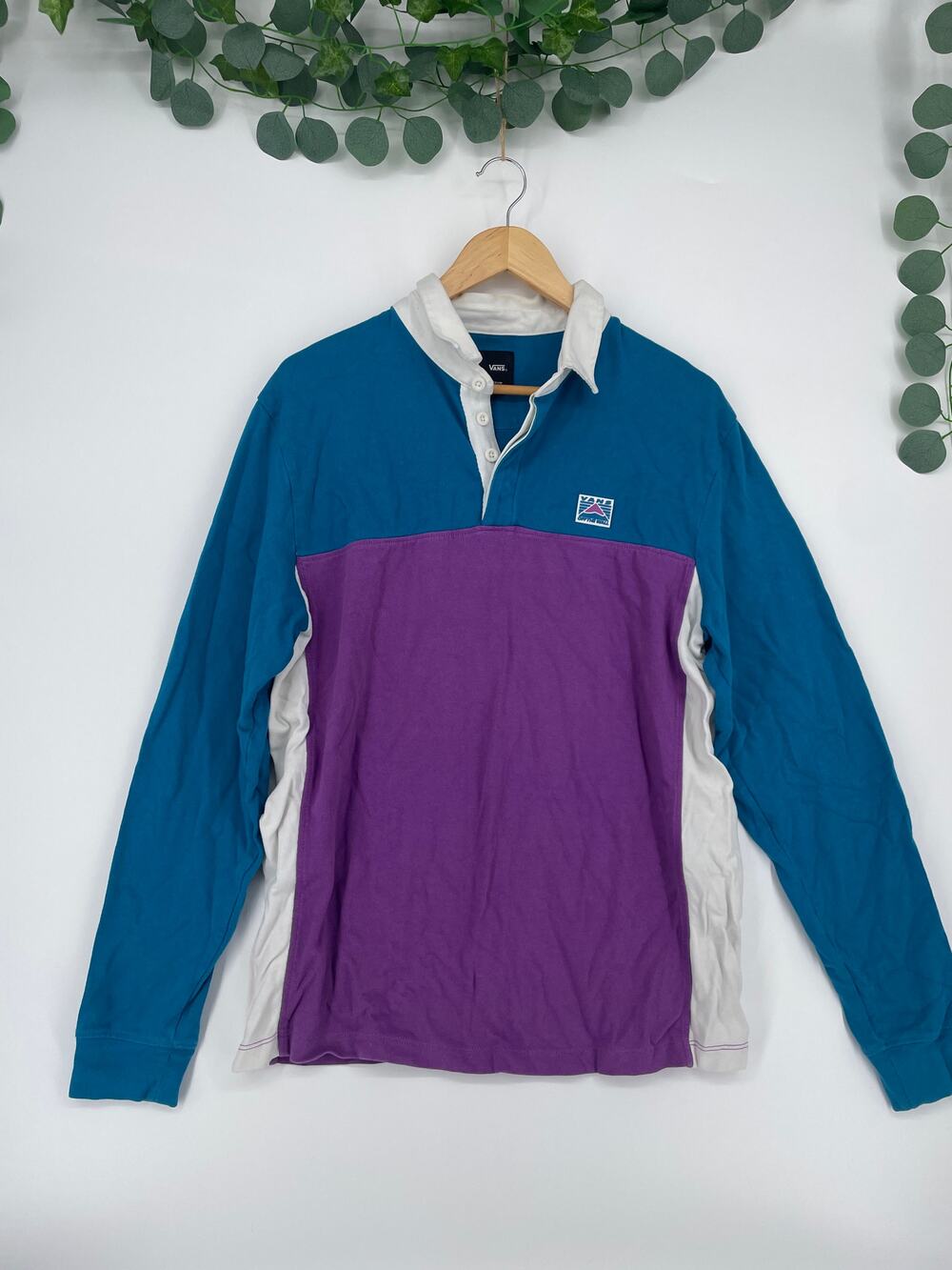 Vans Hi Point Color Block Long Sleeve Polo Streetwear Vintage Style M